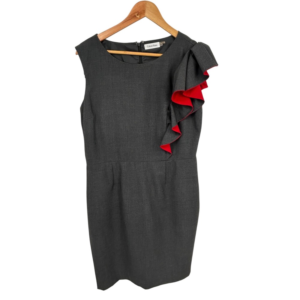Calvin Klein Gray Sleeveless Ruffle Sheath Dress Size 12 4189 - Picture 5 of 8